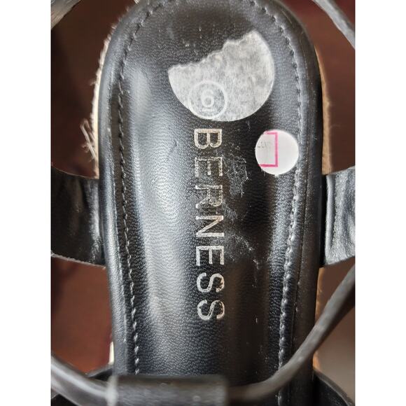 Berness Lotus Platform Espadrille Wedge Sandals Black Leather Women's Size 6 US - Picture 7 of 9